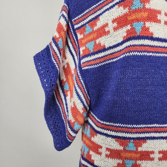 American Eagle Outfitter Blue & Red Cotton Blend Knit Sweater Size M/L - Picture 3 of 9